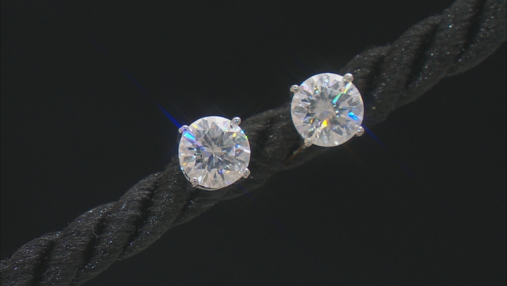 Moissanite Platineve Stud Earrings With Halo Jacket 2.02ctw DEW Video Thumbnail